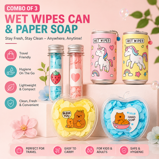 Combo of 3 – Cute Travel Wet Wipes &amp; Paper Soap Kit