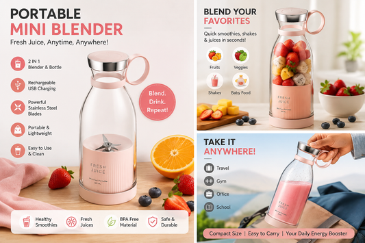 Portable Mini Blender – Rechargeable Personal Smoothie &amp; Juice Maker (350ml)