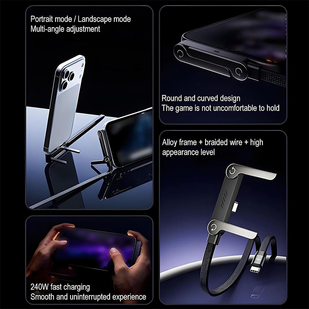 240W Fast Charging Cable with Foldable Phone Stand – 360° Rotating Design