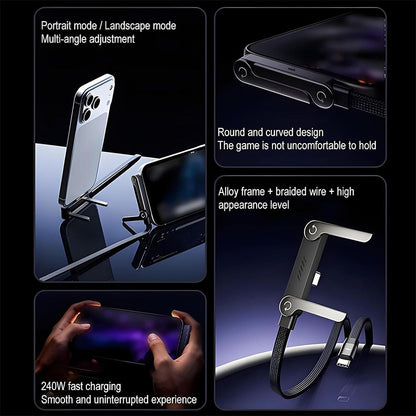 240W Fast Charging Cable with Foldable Phone Stand – 360° Rotating Design
