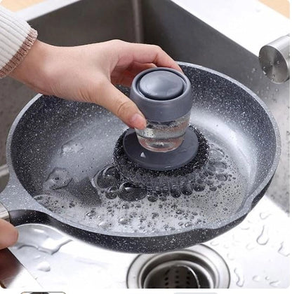 Soap Dispensing Dish Scrubber Brush – 2-in-1 Kitchen Cleaning Brush with Refillable Soap Handle