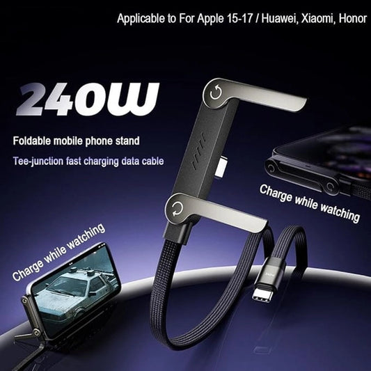 240W Fast Charging Cable with Foldable Phone Stand – 360° Rotating Design