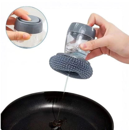 Soap Dispensing Dish Scrubber Brush – 2-in-1 Kitchen Cleaning Brush with Refillable Soap Handle