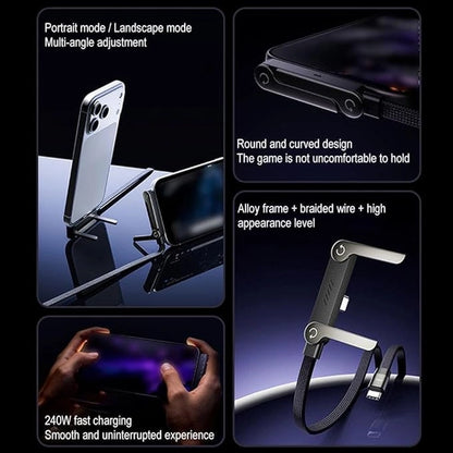 240W Fast Charging Cable with Foldable Phone Stand – 360° Rotating Design