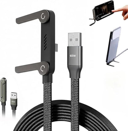 240W Fast Charging Cable with Foldable Phone Stand – 360° Rotating Design