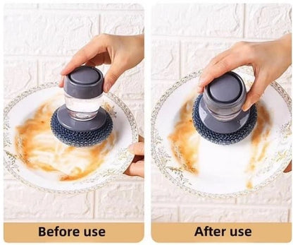 Soap Dispensing Dish Scrubber Brush – 2-in-1 Kitchen Cleaning Brush with Refillable Soap Handle